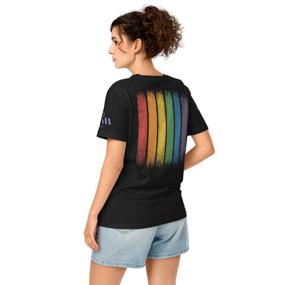 BEAM LGBTQ Rainbow Pride Front & Back T-Shirt – Radiant Glitter Effect Gay Pride Tee for Bold Self-Expression. Unisex organic mid-light t-shirt