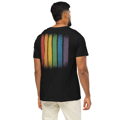 BEAM LGBTQ Rainbow Pride Front & Back T-Shirt – Radiant Glitter Effect Gay Pride Tee for Bold Self-Expression. Unisex organic mid-light t-shirt