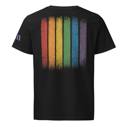 BEAM LGBTQ Rainbow Pride Front & Back T-Shirt – Radiant Glitter Effect Gay Pride Tee for Bold Self-Expression. Unisex organic mid-light t-shirt