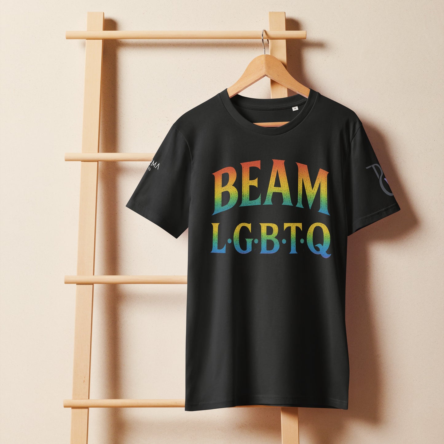 BEAM LGBTQ Rainbow Pride Front & Back T-Shirt – Radiant Glitter Effect Gay Pride Tee for Bold Self-Expression. Unisex organic mid-light t-shirt