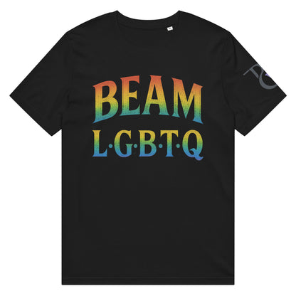 BEAM LGBTQ Rainbow Pride Front & Back T-Shirt – Radiant Glitter Effect Gay Pride Tee for Bold Self-Expression. Unisex organic mid-light t-shirt