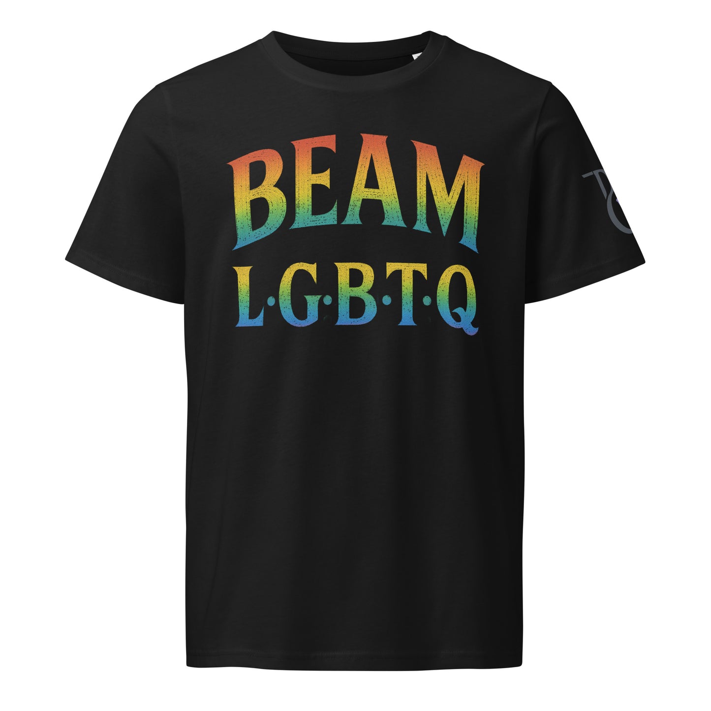 BEAM LGBTQ Rainbow Pride Front & Back T-Shirt – Radiant Glitter Effect Gay Pride Tee for Bold Self-Expression. Unisex organic mid-light t-shirt