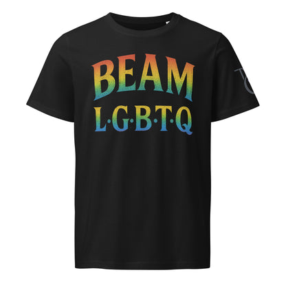 BEAM LGBTQ Rainbow Pride Front & Back T-Shirt – Radiant Glitter Effect Gay Pride Tee for Bold Self-Expression. Unisex organic mid-light t-shirt