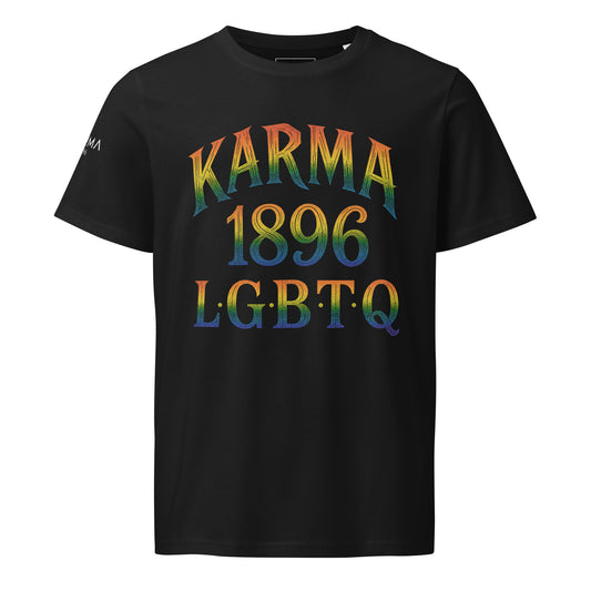 Karma 1896 LGBTQ Rainbow Pride Front & Back T-Shirt – Colorful Glitter Statement Tee for Pride Month, Gay Rights, and Equality Unisex organic mid-light t-shirt