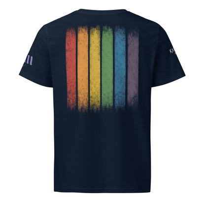 BEAM LGBTQ Rainbow Pride Front & Back T-Shirt – Radiant Glitter Effect Gay Pride Tee for Bold Self-Expression. Unisex organic mid-light t-shirt