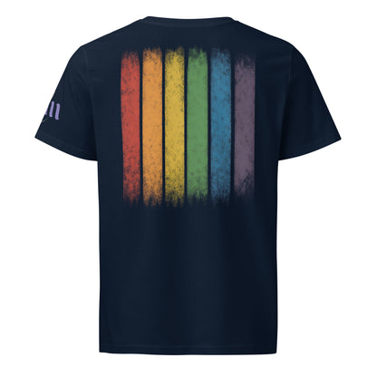BEAM LGBTQ Rainbow Pride Front & Back T-Shirt – Radiant Glitter Effect Gay Pride Tee for Bold Self-Expression. Unisex organic mid-light t-shirt