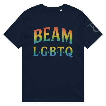BEAM LGBTQ Rainbow Pride Front & Back T-Shirt – Radiant Glitter Effect Gay Pride Tee for Bold Self-Expression. Unisex organic mid-light t-shirt