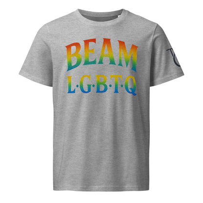 BEAM LGBTQ Rainbow Pride Front & Back T-Shirt – Radiant Glitter Effect Gay Pride Tee for Bold Self-Expression. Unisex organic mid-light t-shirt