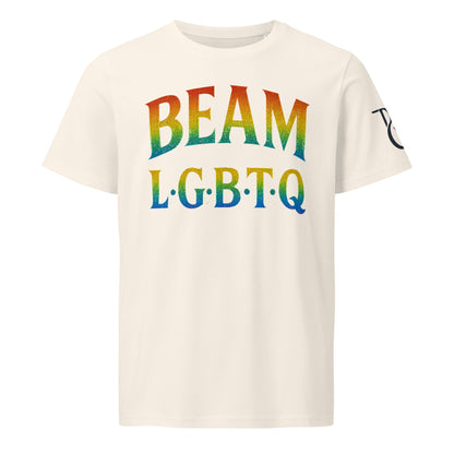 BEAM LGBTQ Rainbow Pride Front & Back T-Shirt – Radiant Glitter Effect Gay Pride Tee for Bold Self-Expression. Unisex organic mid-light t-shirt