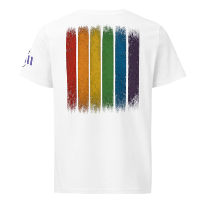 BEAM LGBTQ Rainbow Pride Front & Back T-Shirt – Radiant Glitter Effect Gay Pride Tee for Bold Self-Expression. Unisex organic mid-light t-shirt