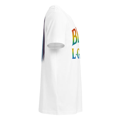 BEAM LGBTQ Rainbow Pride Front & Back T-Shirt – Radiant Glitter Effect Gay Pride Tee for Bold Self-Expression. Unisex organic mid-light t-shirt