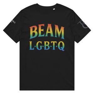 BEAM LGBTQ Rainbow Pride Front & Back T-Shirt – Radiant Glitter Effect Gay Pride Tee for Bold Self-Expression. Unisex organic mid-light t-shirt